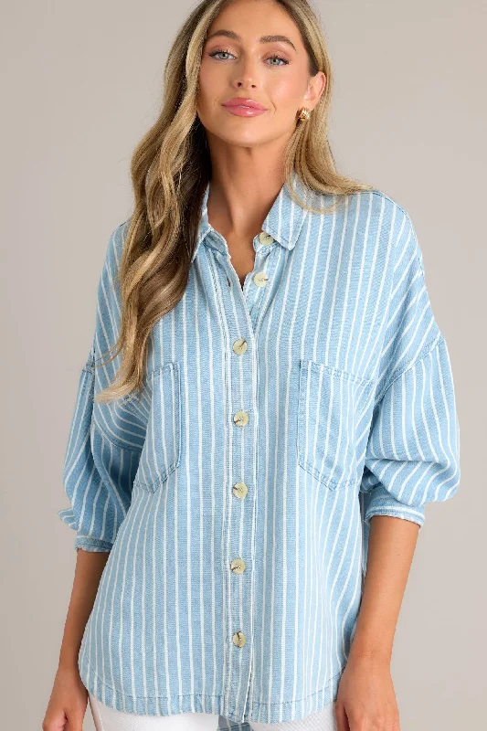 Always Lovely Blue Striped Chambray Top