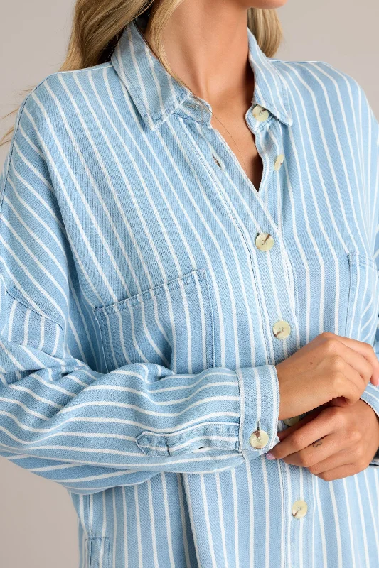 Always Lovely Blue Striped Chambray Top