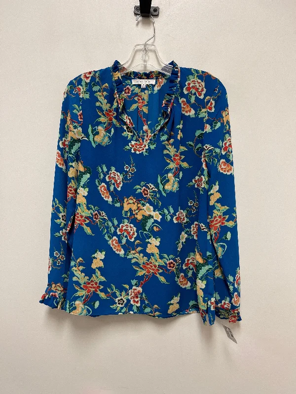 Blue Top Long Sleeve Rose And Olive, Size M