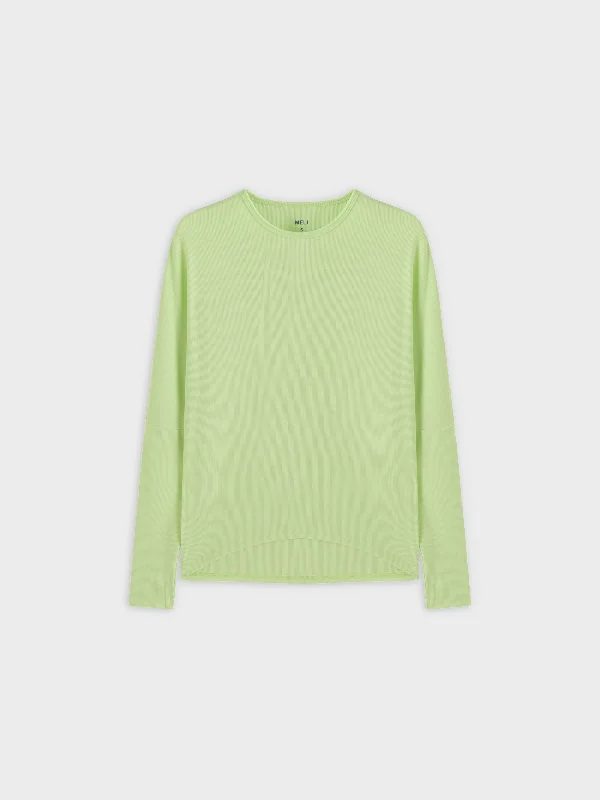 Crew Ribbed Dolman-Neon Green