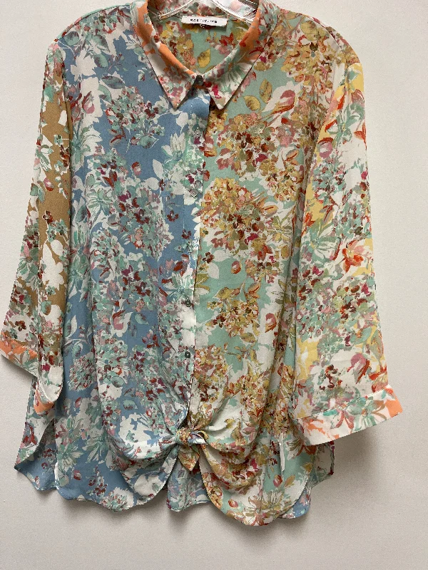 Floral Print Top Long Sleeve Rose And Olive, Size 2x