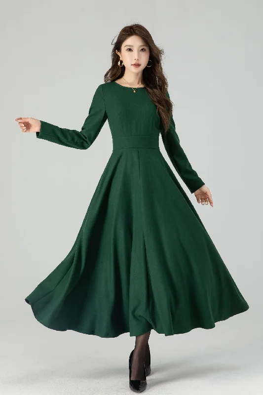 Green Swing Winter Long Wool Dress 4551