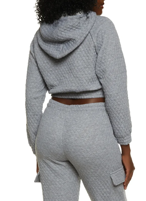 Quilted Cropped Pullover Hoodie