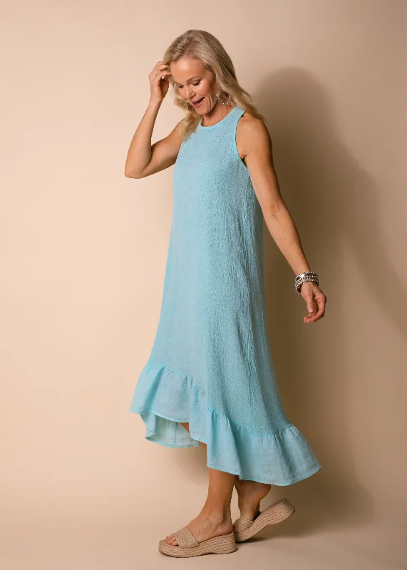 Jacoba Linen Blend Dress in Aqua Mist