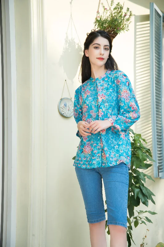 Winter Long Sleeves Martha Top - Blue Print