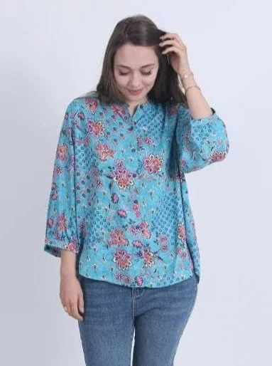 Winter Long Sleeves Martha Top - Blue Print