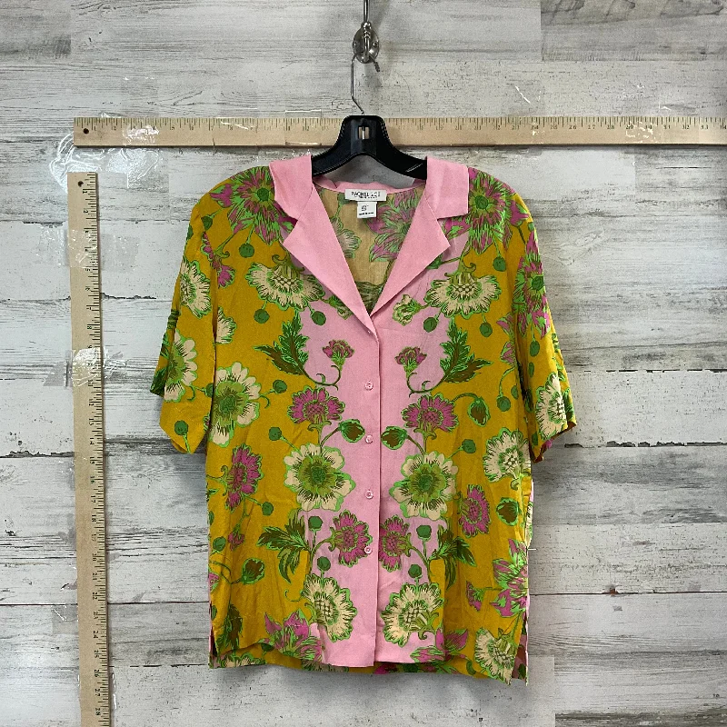 Pink & Yellow Blouse Short Sleeve Rachel Zoe, Size S