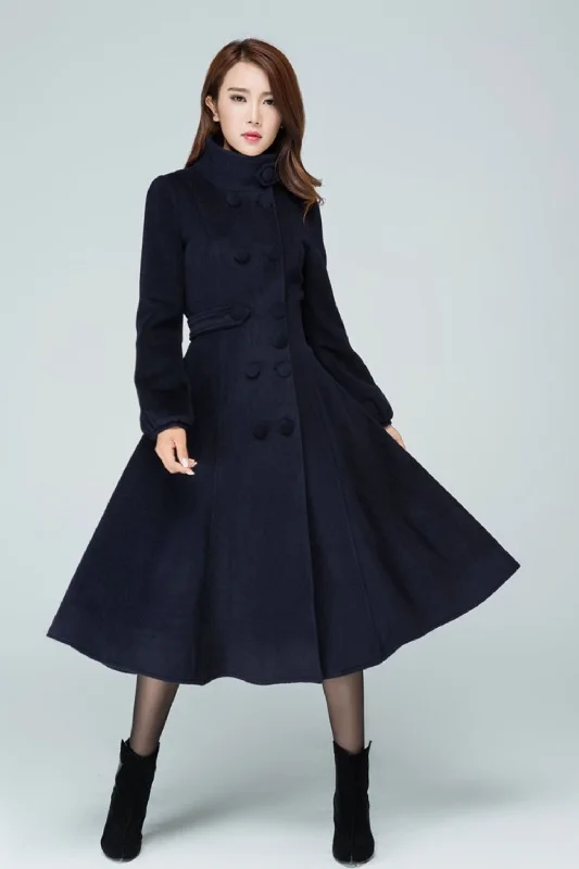 Fit and Flare Wool Long Winter Coat Women 1600