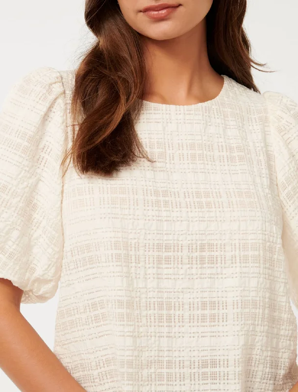 Sara Check Bubble Sleeve Top