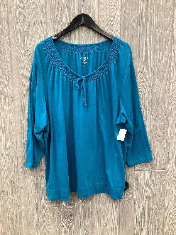 Top 3/4 Sleeve By Riders In Blue, Size: 2x