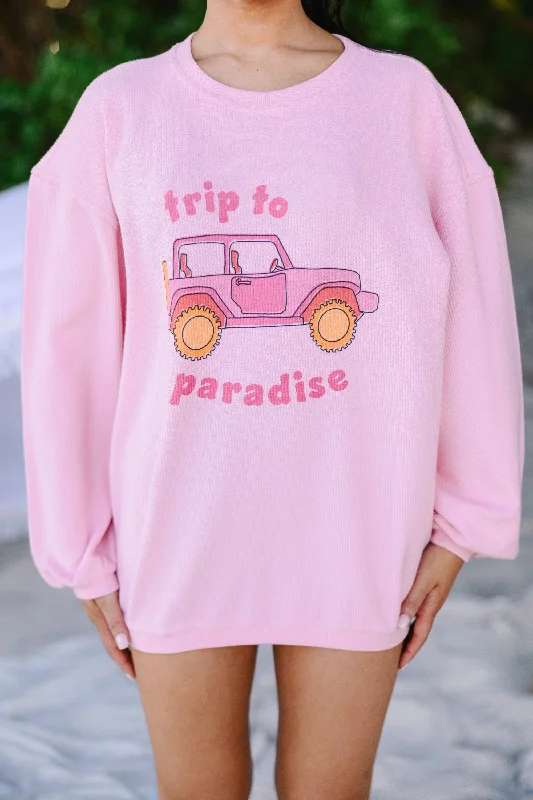 Trip To Paradise Blush Pink Graphic Corded Sweatshirt