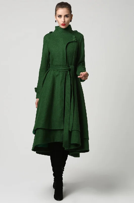 Vintage inspired Asymmetrical long Wool Coat 1112#