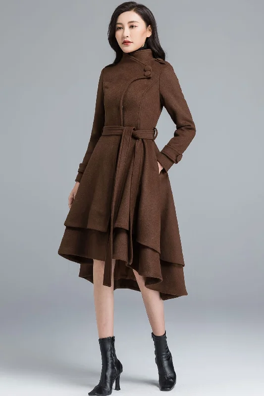 Vintage inspired Asymmetrical long Wool Coat 2491