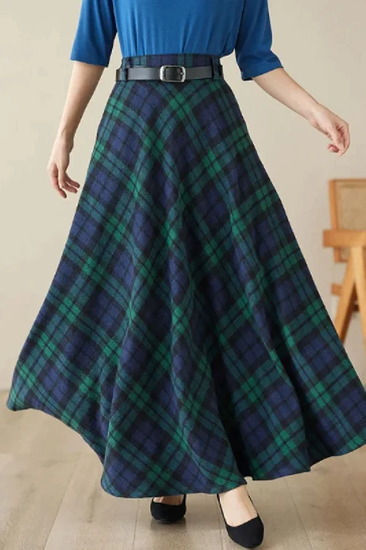 Vintage Inspired Long Wool Plaid Skirt 4619