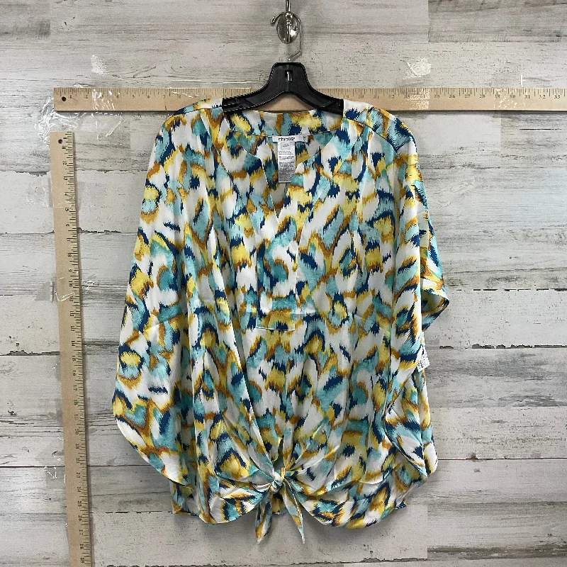 White & Yellow Blouse Short Sleeve Chicos, Size L