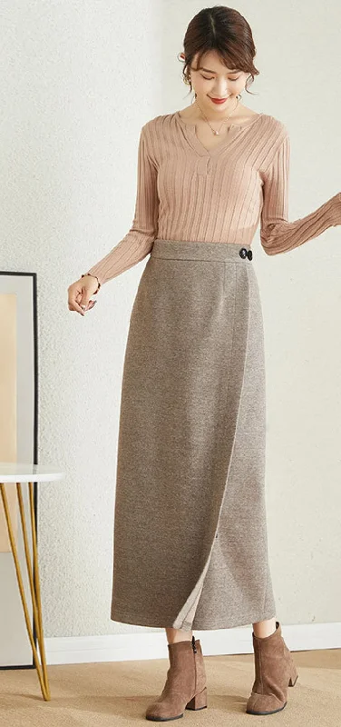 Wool Wrap Skirt, Beige Long Wool Skirt  3862