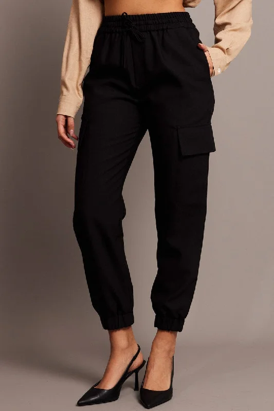 Black Slim Pants Elasticated Hem