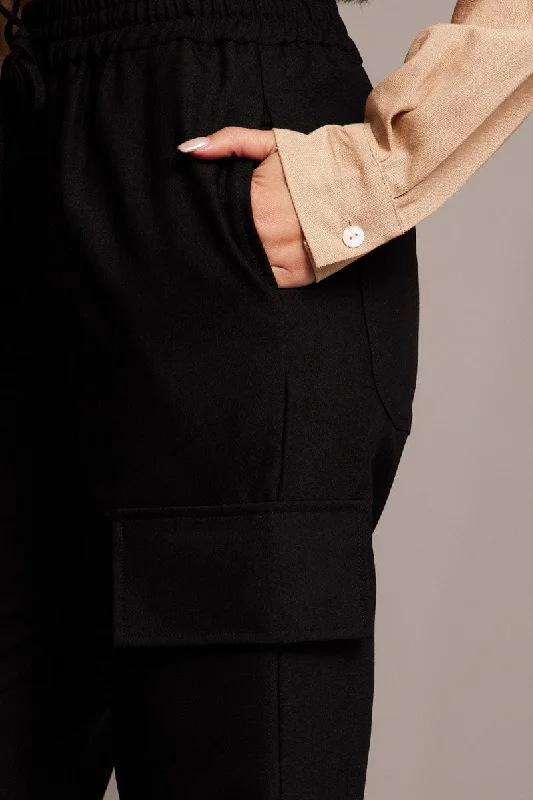 Black Slim Pants Elasticated Hem