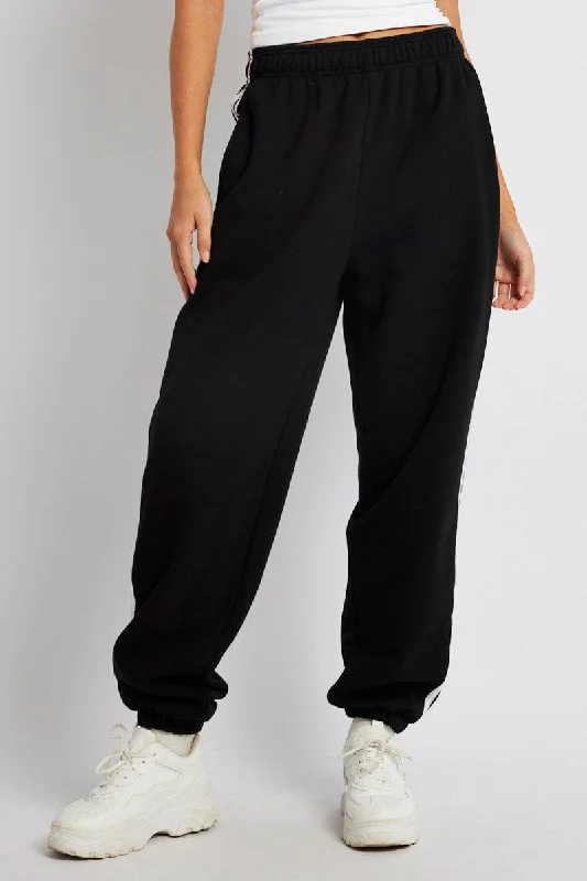 Black Track Pants Side Stripe Jogger