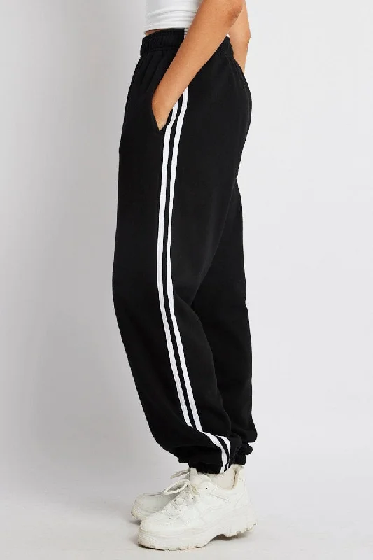 Black Track Pants Side Stripe Jogger