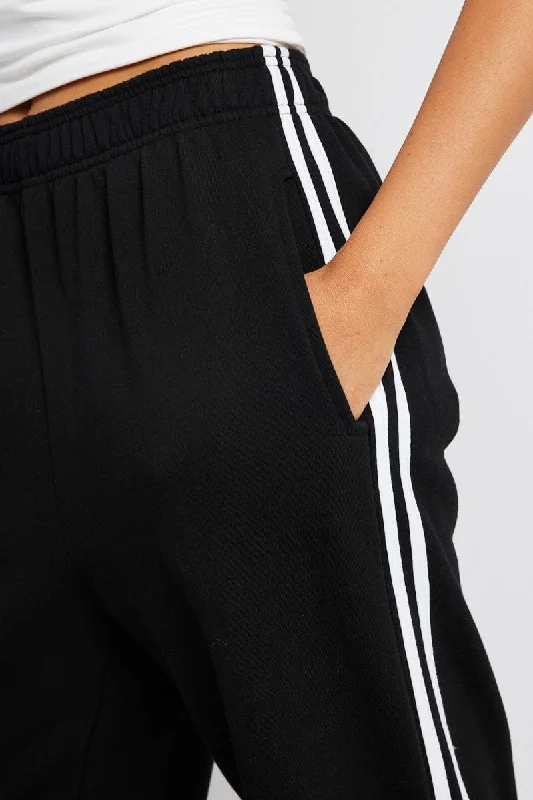 Black Track Pants Side Stripe Jogger