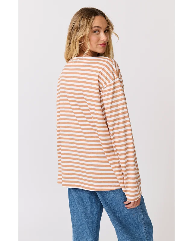 Cartel & Willow Henley Long Sleeve - Toffee Stripe