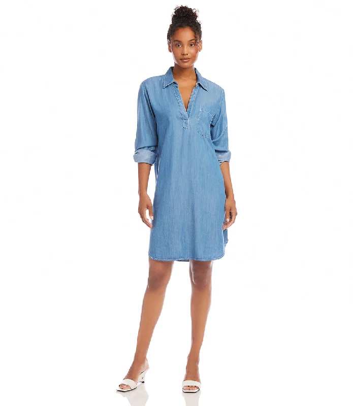 Roll Tab Sleeve Chambray Shirtdress