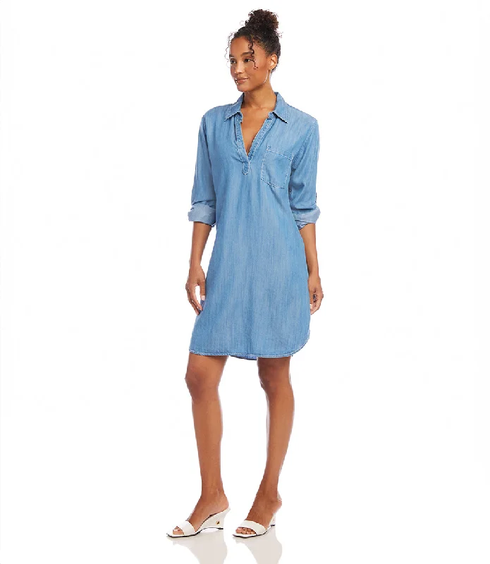 Roll Tab Sleeve Chambray Shirtdress