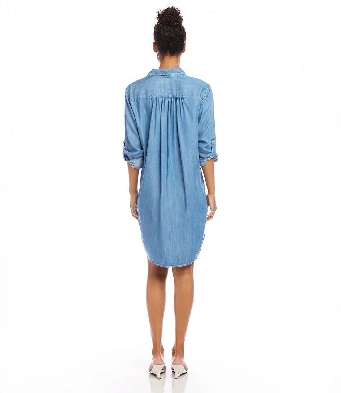 Roll Tab Sleeve Chambray Shirtdress