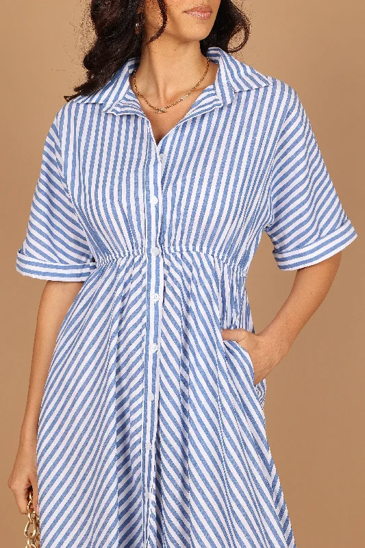 Finn Collared Midi Dress - Blue Stripe