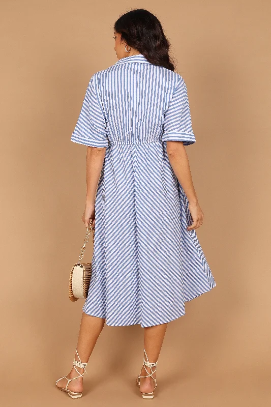 Finn Collared Midi Dress - Blue Stripe