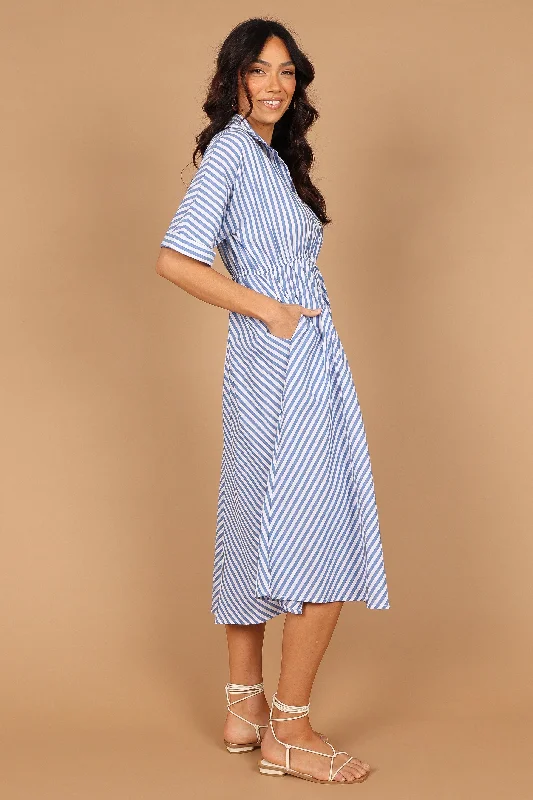 Finn Collared Midi Dress - Blue Stripe