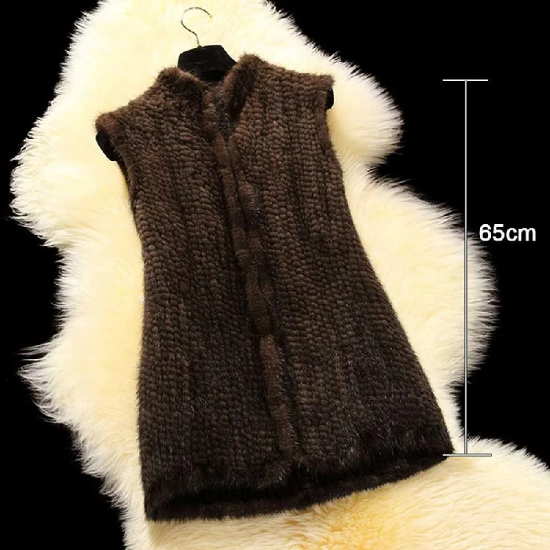 Women's Genuine Knitted Mink Fur Vest Female Custom Made Different Length 16208