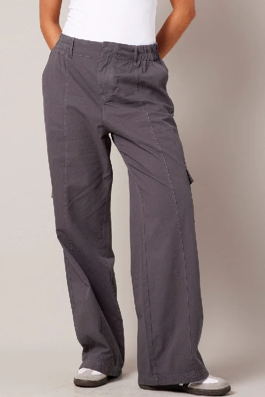 Grey Cargo Pants Mid Rise