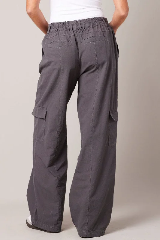 Grey Cargo Pants Mid Rise