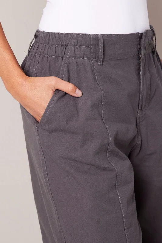 Grey Cargo Pants Mid Rise