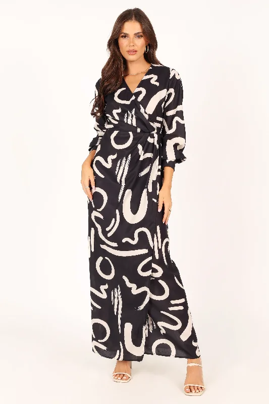 Helen Long Sleeve Maxi Dress - Black White