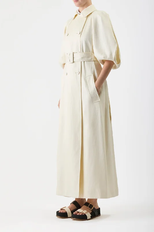 Iona Trench Coat in Ivory Textured Linen