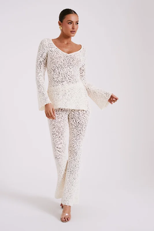 Irma Flared Boucle Pants - Cream