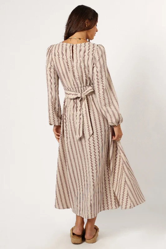 Jimi Long Sleeve Maxi Dress - Brown Stripe