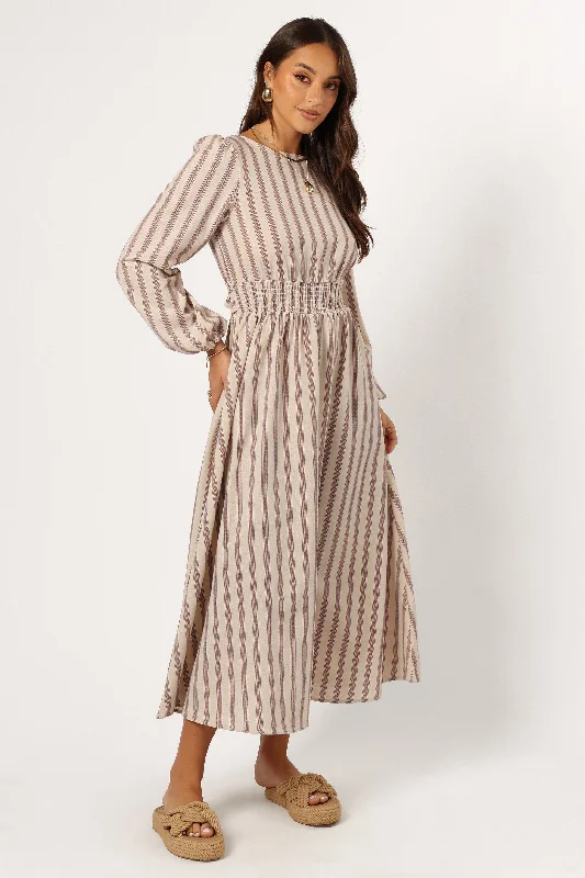 Jimi Long Sleeve Maxi Dress - Brown Stripe