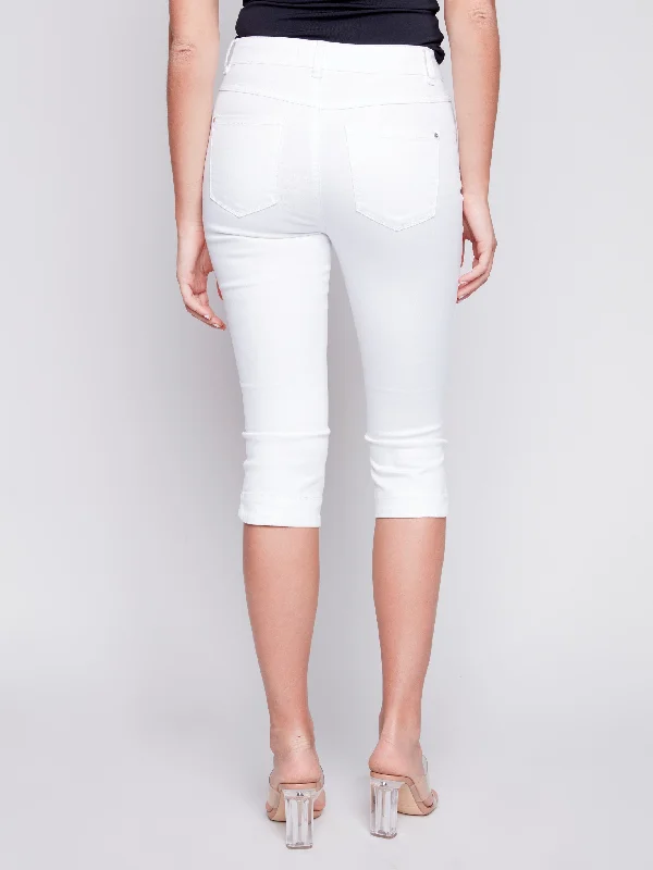 Knee High Capri Twill Pants - White