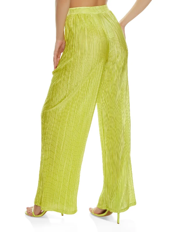 Plisse High Waisted Wide Leg Pants