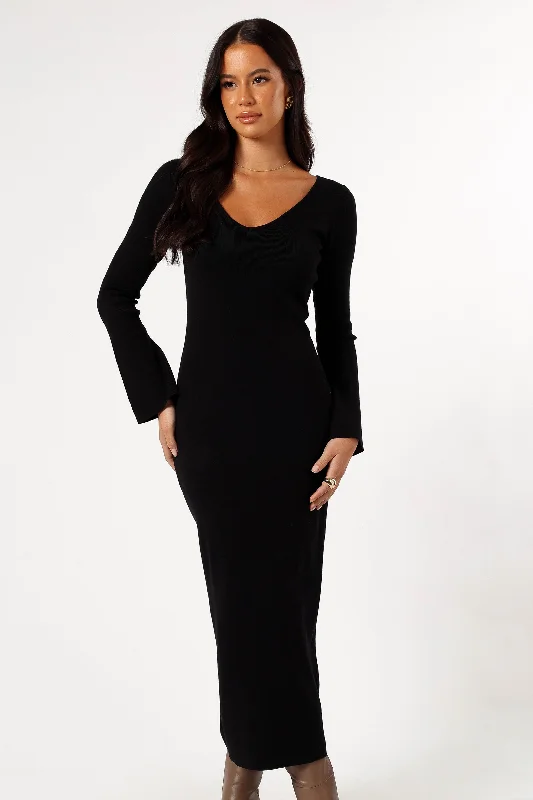 Lina Long Sleeve Midi Dress - Black