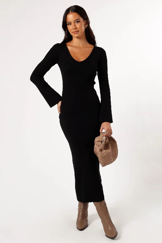 Lina Long Sleeve Midi Dress - Black