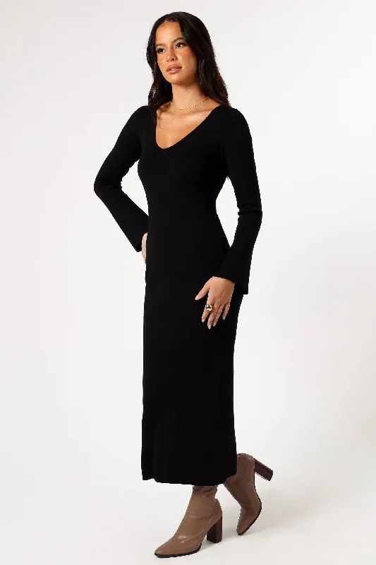 Lina Long Sleeve Midi Dress - Black