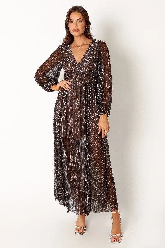 Lustre Long Sleeve Midi Dress - Bronze