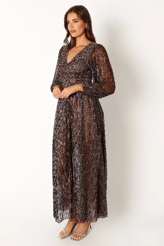 Lustre Long Sleeve Midi Dress - Bronze