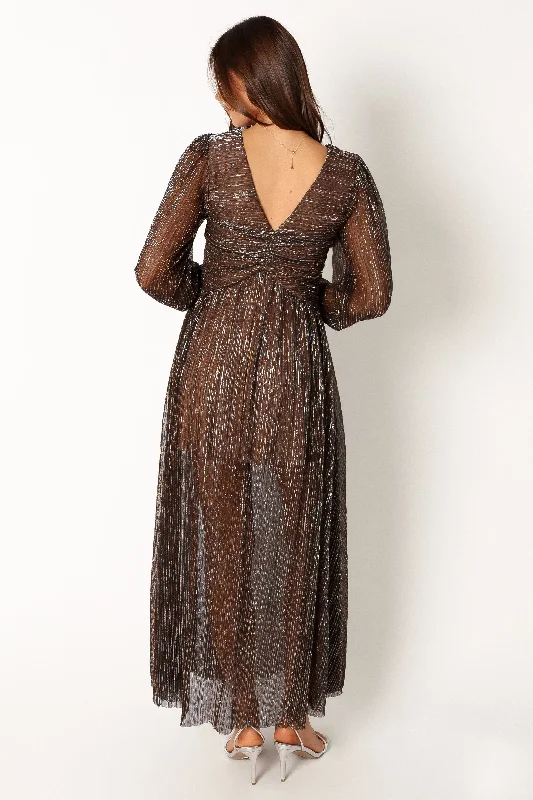 Lustre Long Sleeve Midi Dress - Bronze