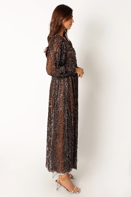 Lustre Long Sleeve Midi Dress - Bronze